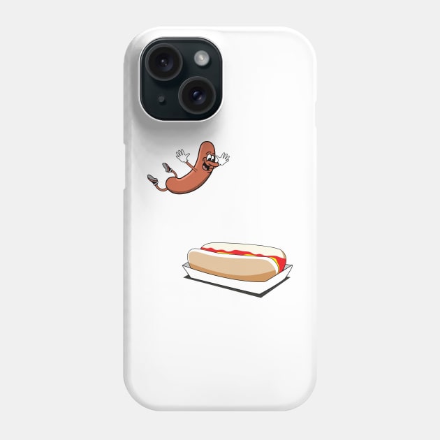 hot dog diving into a bun, hotdog Phone Case by Hetsters Designs