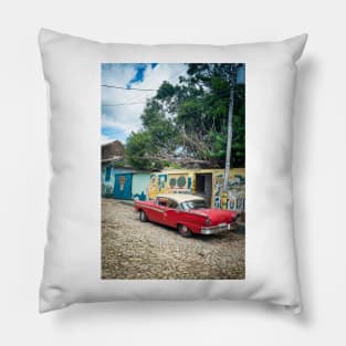 American car from the 50's in Trinidad, Cuba Pillow