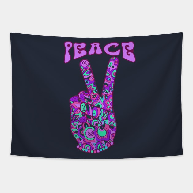 Peace Sign in Groovy Psychedelic Colours Tapestry by TimeTravellers