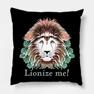 Lionize Me! - Lion Head With Oak Leaves - Mostly On Black Pillow