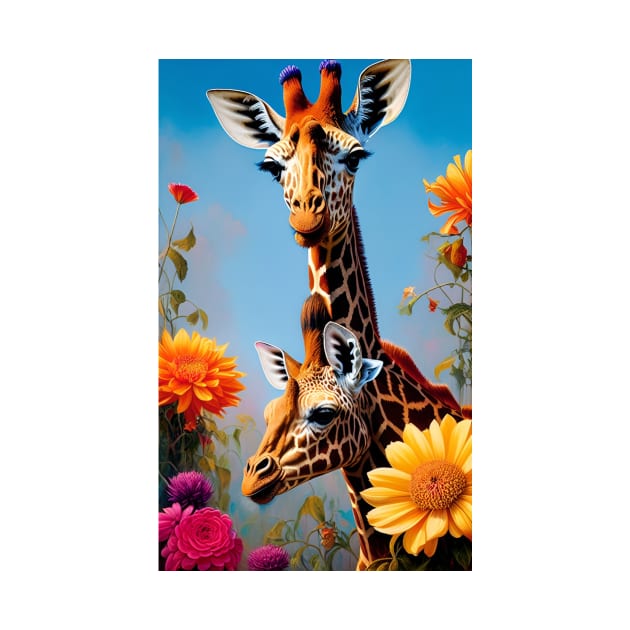 Colorful Floral Giraffe Flower Artwork by ShopSunday