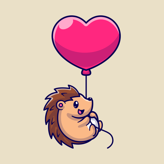 Cute Hedgehog Flying With Love Heart Balloon Cartoon by Catalyst Labs