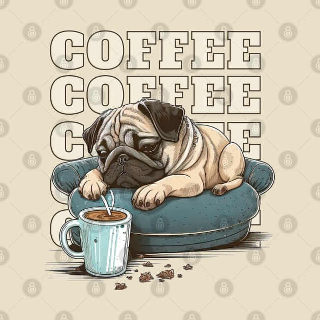 Pug With Coffee by T-signs