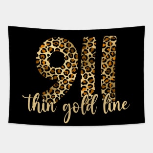 911 Thin Gold Line Dispatcher Leopard Print Tapestry