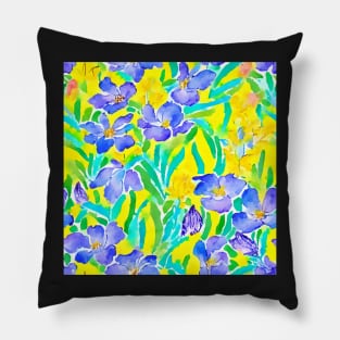 Field of wild irises watercolor Pillow