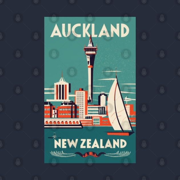 A Vintage Travel Art of Auckland - New Zealand by goodoldvintage