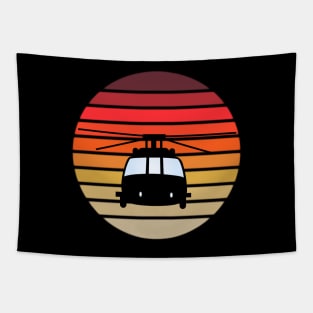 Helicopter Silhouette Vintage Sunset Tapestry