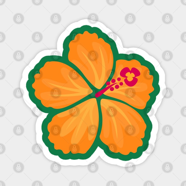 Orange Hand Drawn Hibiscus Flower Magnet by RageRabbit