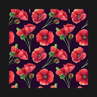 Botanical Floral Seamless pattern -red poppies T-Shirt