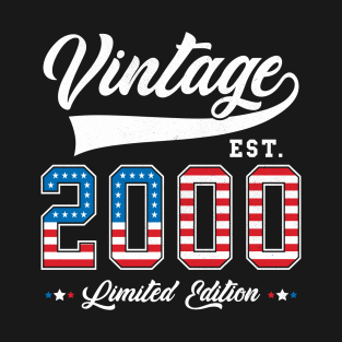 Vintage 2000 Usa T-Shirt - 23rd Birthday Patriotic Vintage 2000 USA Flag 4th of July by BramCrye