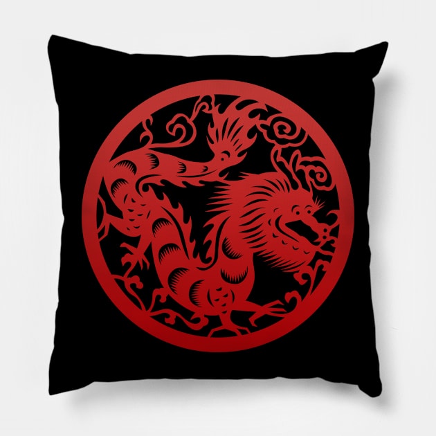 Chinese Zodiac Dragon in Red Pillow by Takeda_Art