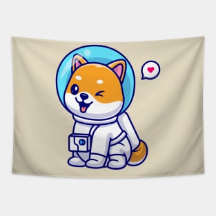 Cute Shiba Inu Dog Astronaut Sitting Cartoon Tapestry