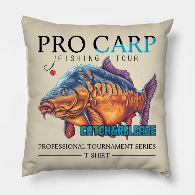 Pro carp fishing turnament Pillow by Crazy.Prints.Store