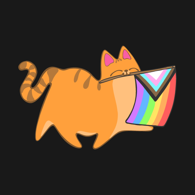 Pride Progress Flag Cat Rainbow LGBTQIA Chibi Orange Tabby Cat by BluVelvet