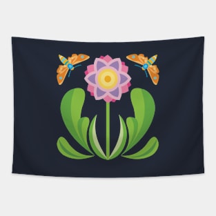 Flower Garden with Colorful Moths Tapestry