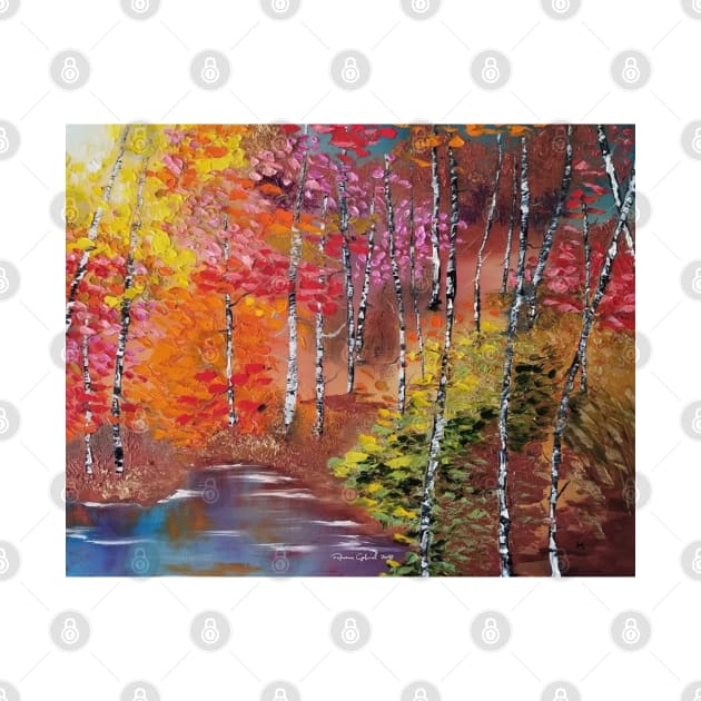 Autumn Woods Painting, Fall Decor, Autumn Decor, Country Cottage, Fall Trees, Falling Leaves, Colorful Leaves, Foilage by roxanegabriel