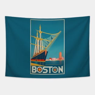 A Vintage Travel Art of Boston - Massachusetts - US Tapestry