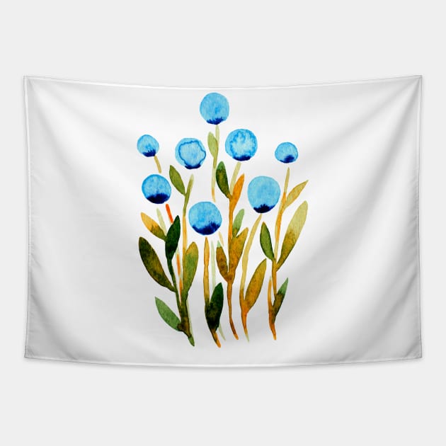 Simple watercolor flowers - green and blue Tapestry by wackapacka