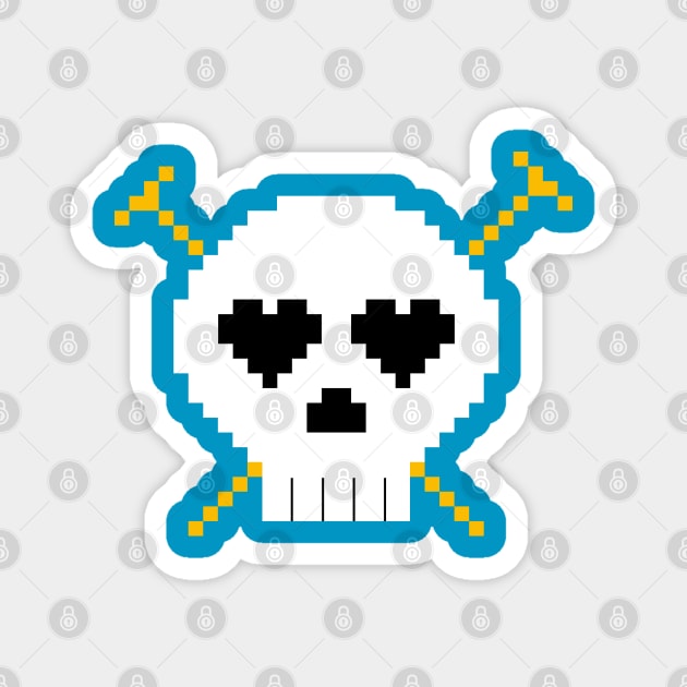 Pixel Skull and Knitting Needles Magnet by pookiemccool