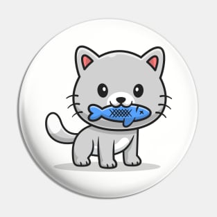 Cute Cat Bites Fish Pin