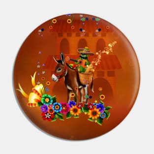 Funny mexican cactus with hat and donkey Pin