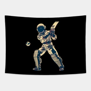 Astronaut Playing Cricket Tapestry