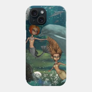 Little mermaids playing with a dolphin Phone Case