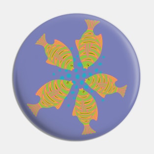 FEEDING TIME Tropical Striped Fish Undersea Ocean Coral Reef Sea Life in Green Pink Yellow Blue - UnBlink Studio by Jackie Tahara Pin