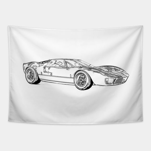 GT40 MK1 Wireframe Tapestry by Auto-Prints