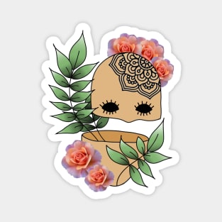 Surreal Plant Person with Roses, Leaves and Mandala Magnet