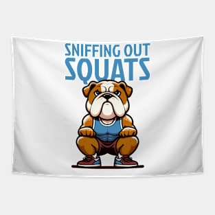 Sniffing Out Squats: English Bulldog Edition Tapestry