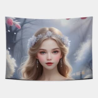 Winter Girl Christmas Art Tapestry