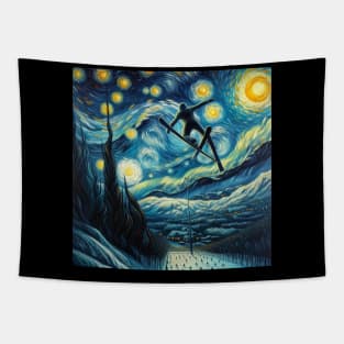 Ski Jumping Starry Night - Winter Sports Tapestry