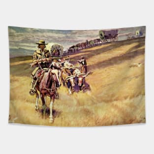 “When Wagon Trains Where Dim” by Charles M Russell Tapestry