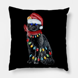 Black Cat Christmas Light Funny Cat Lover Christmas Pillow