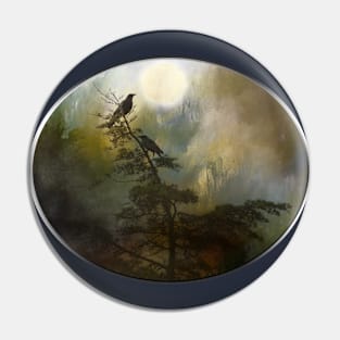 Crows In Tree Gothic Art Pin