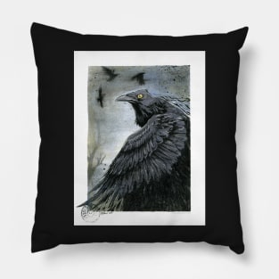 A Crow's Shadowed Wings Pillow