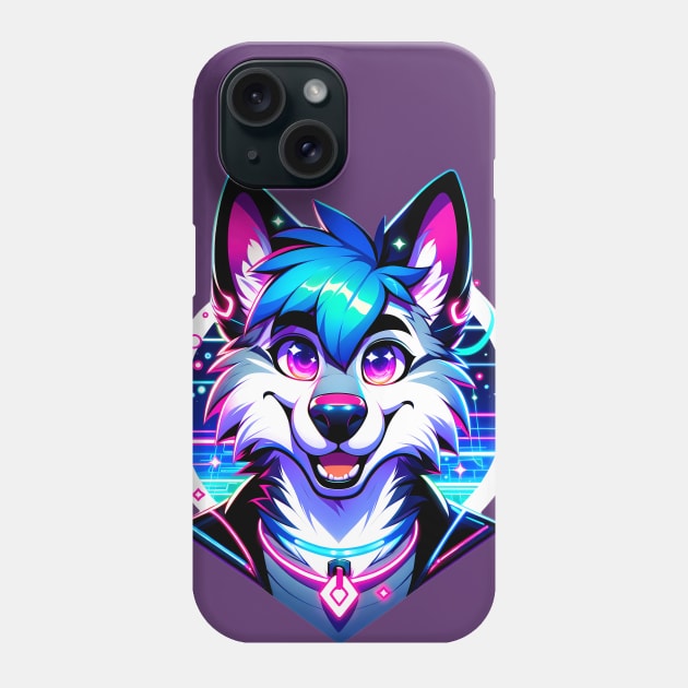 Cyberpunk Neon Furry Anthro Wolf Phone Case by Blue Bull Bazaar