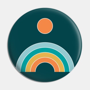 Retro geometric rainbow - teal and orange Pin