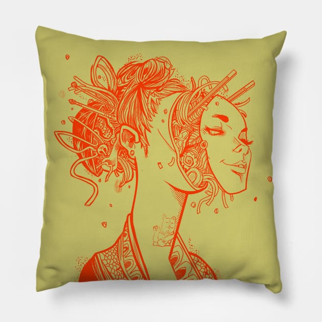 Ramen orange Pillow by PissCharming