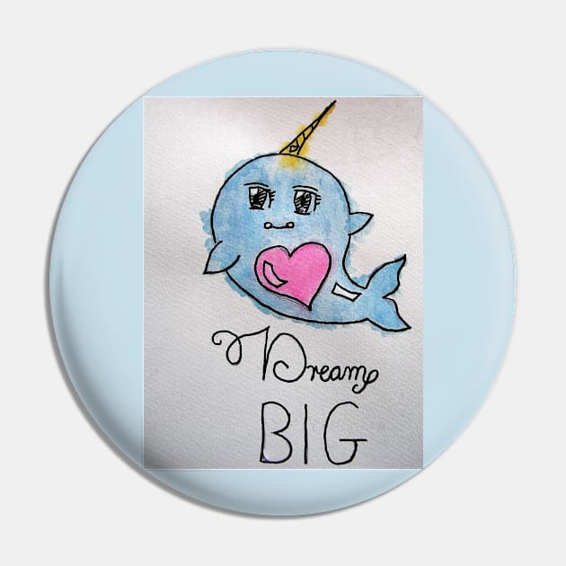 Dream Big Narwhal Watercolor Painting Pin by SarahRajkotwala