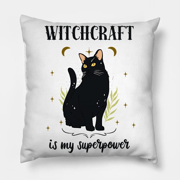 Witchcraft Black Cat Witch Wiccan Fun Pillow by Foxxy Merch