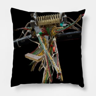 Macro view display of  professional splicing of colorful fiber optic Internet cables on black background Pillow