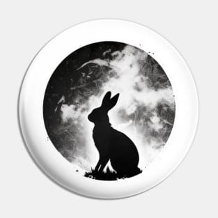 Lunar Rabbit , Black and White Pin