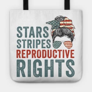 Retro messy bun stars stripes reproductive rights pro choice feminist gift Tote