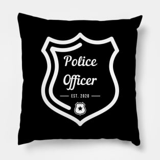 Police Officer Est 2020 white text design with shield and badge Pillow