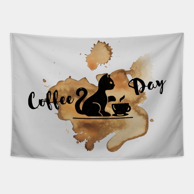 coffee cat day Tapestry by Butterfly Dira
