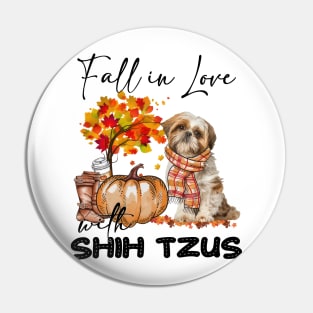 Fall In Love With Shih Tzus Fall Pumpkin Thanksgiving Pin