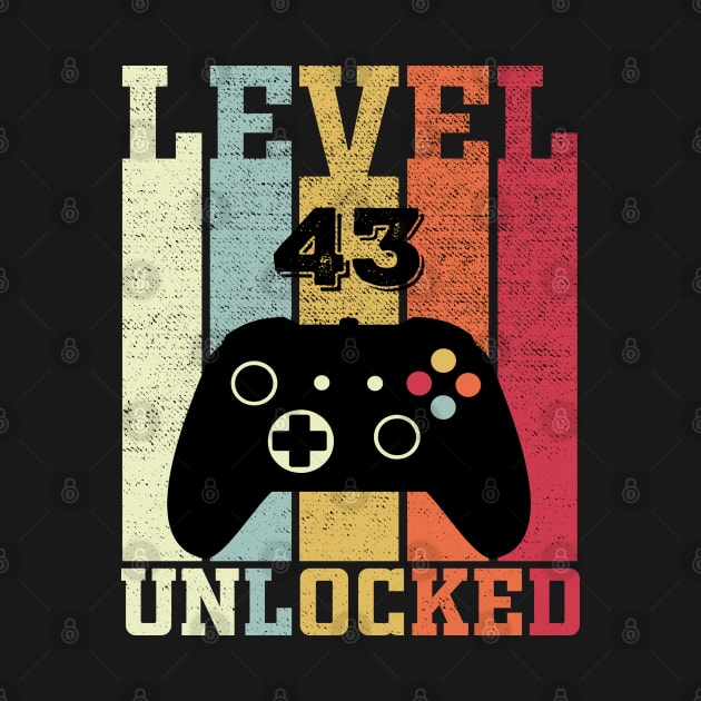 Level 43 Unlocked Funny Video Gamer 43rd Birthday Gift by DragonTees