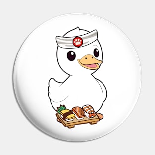 Funny white duck is a sushi chef Pin